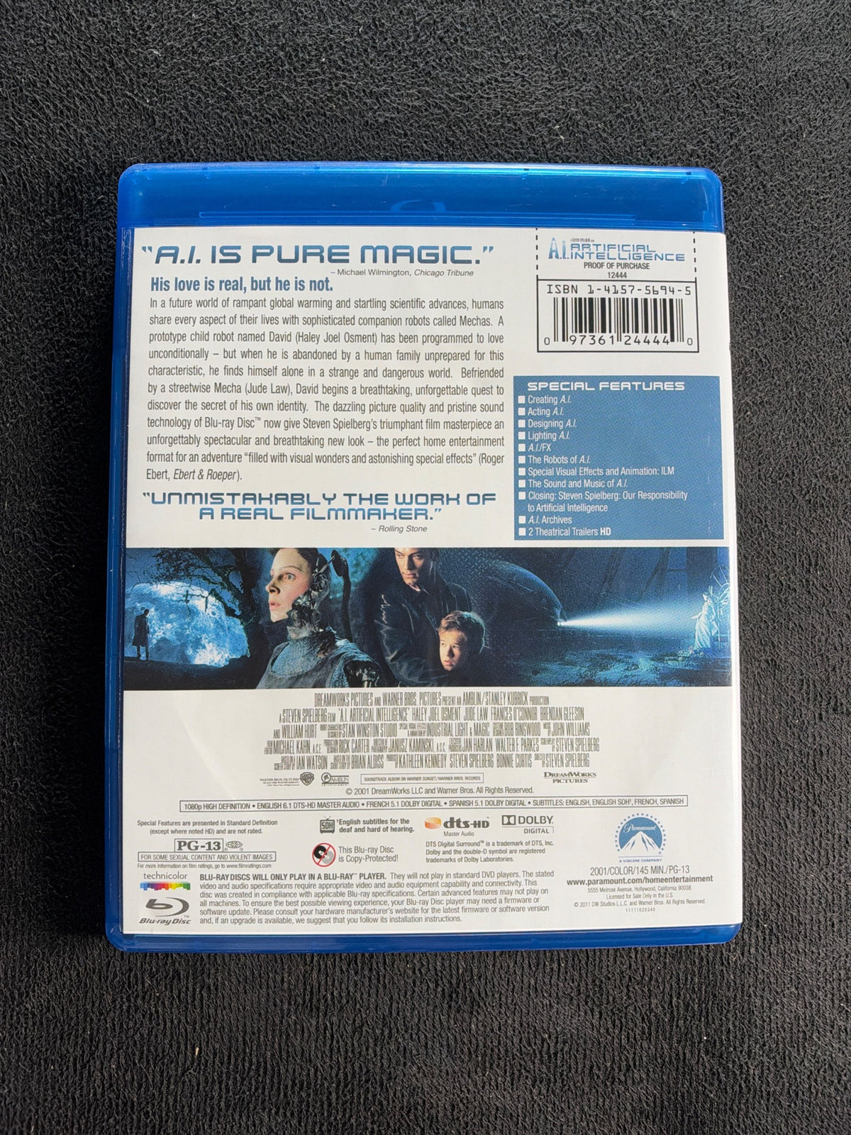 A.I. Artificial Intelligence (Blu-ray, Paramount Pictures, 2001 Classic)