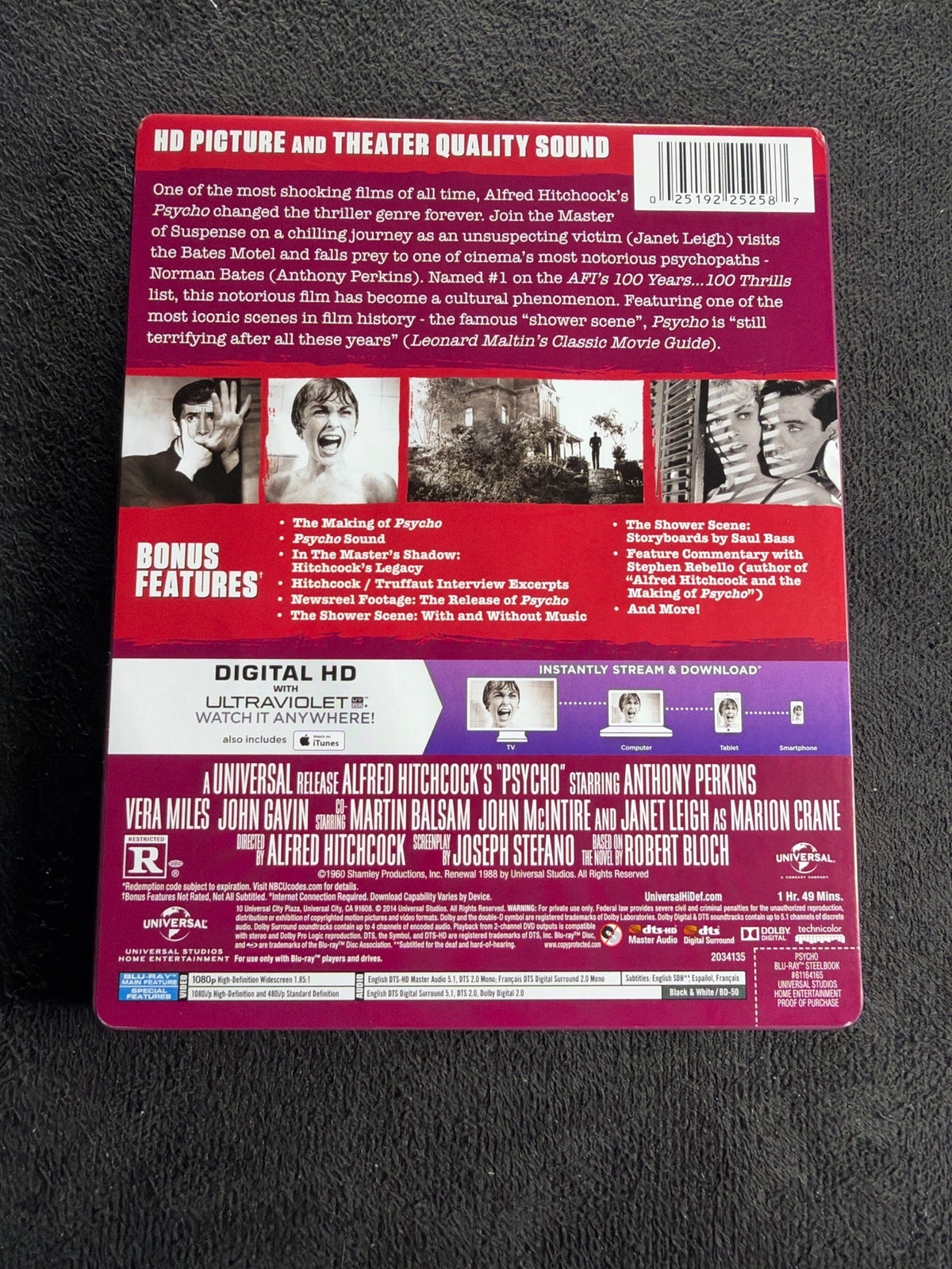 Psycho (Blu-ray, Universal Studios, Steelbook, 60's Horror, No Digiital)
