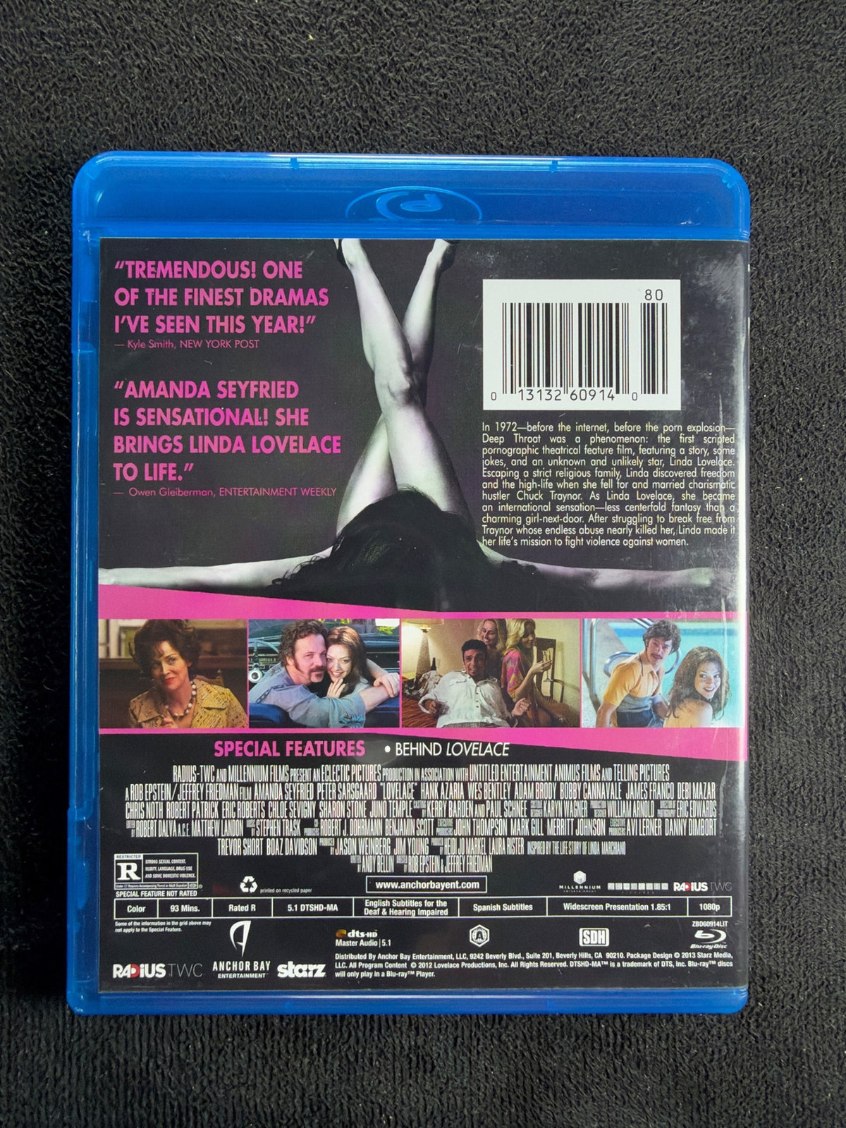 Lovelace (Blu-ray, Anchor Bay, 2013 Classic, Widescreen, Amanada Seyfied)