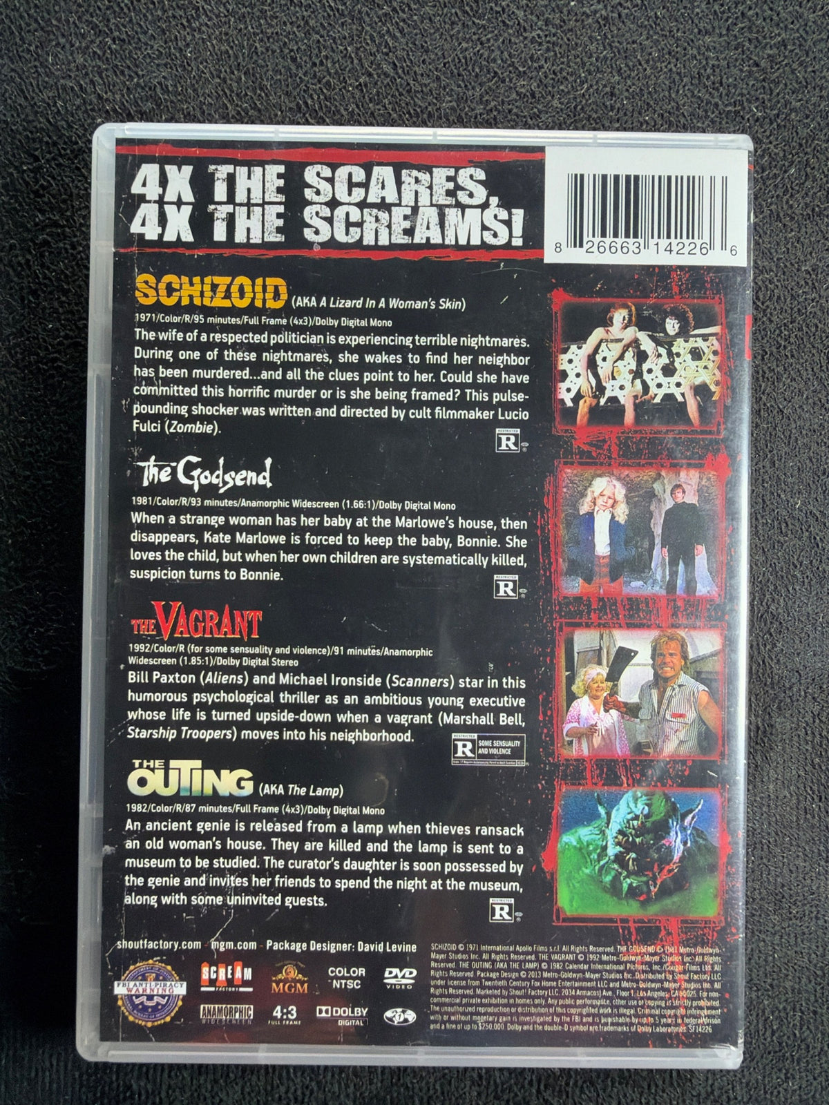4 All Night Horror Marathon: Schizoid, Vagrant , Godsend, Outing (DVD, Shout,OOP