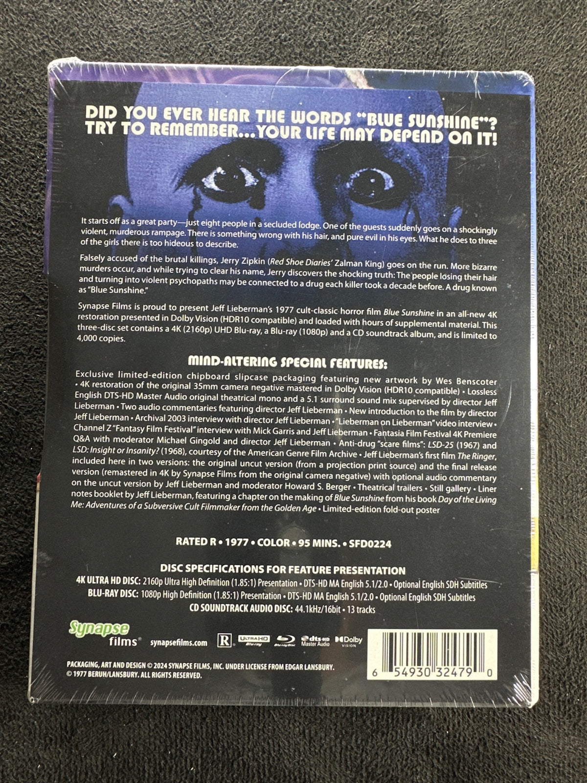 Blue Sunshine (4K UHD, Synapse Films, Slipcover, 3 Disc, Limited Ed, NEW/Sealed)