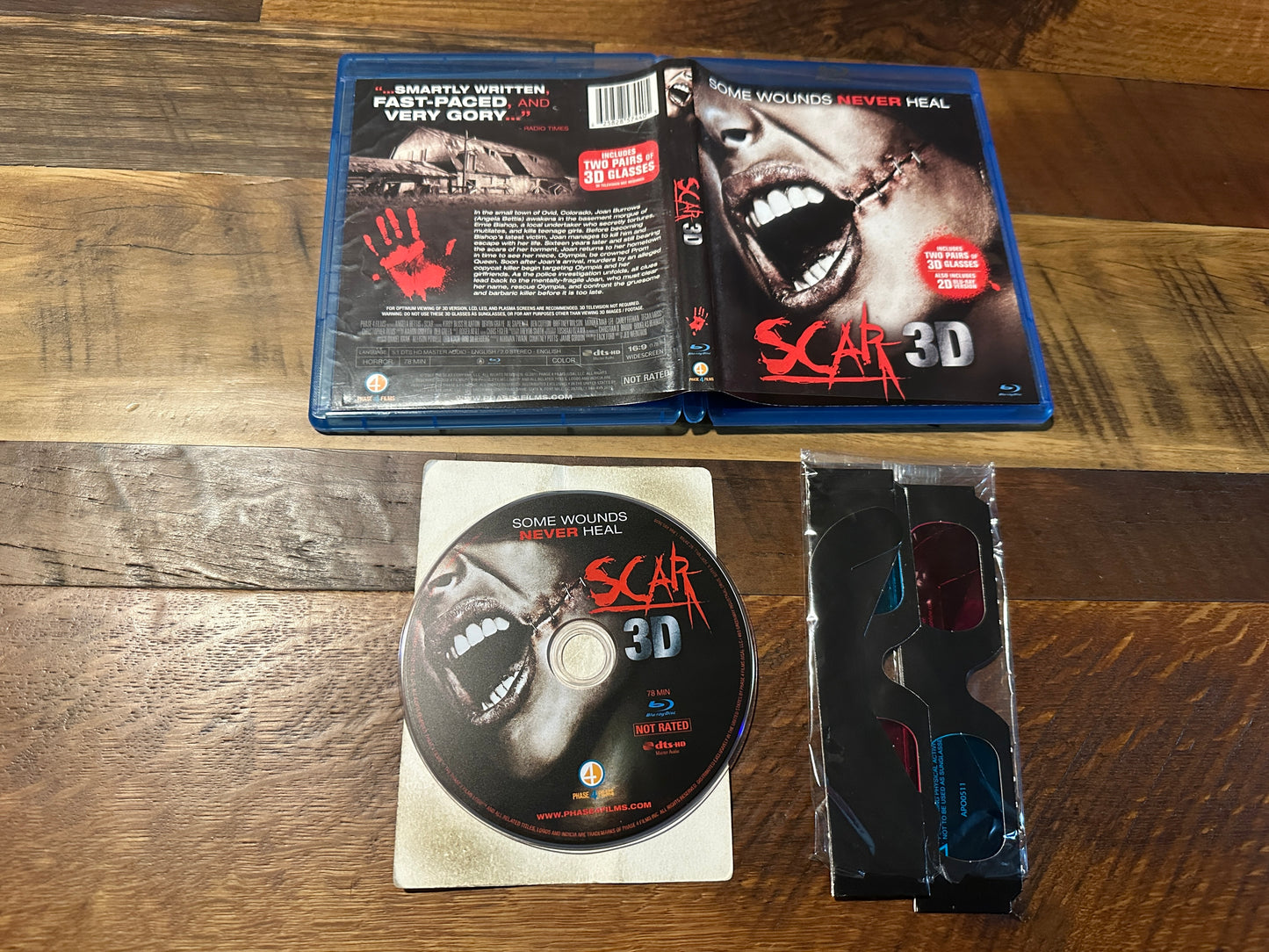 Scar 2D & 3D (Blu ray, Phase 4 Films, Two Pairs of 3D Glasses, Horror)