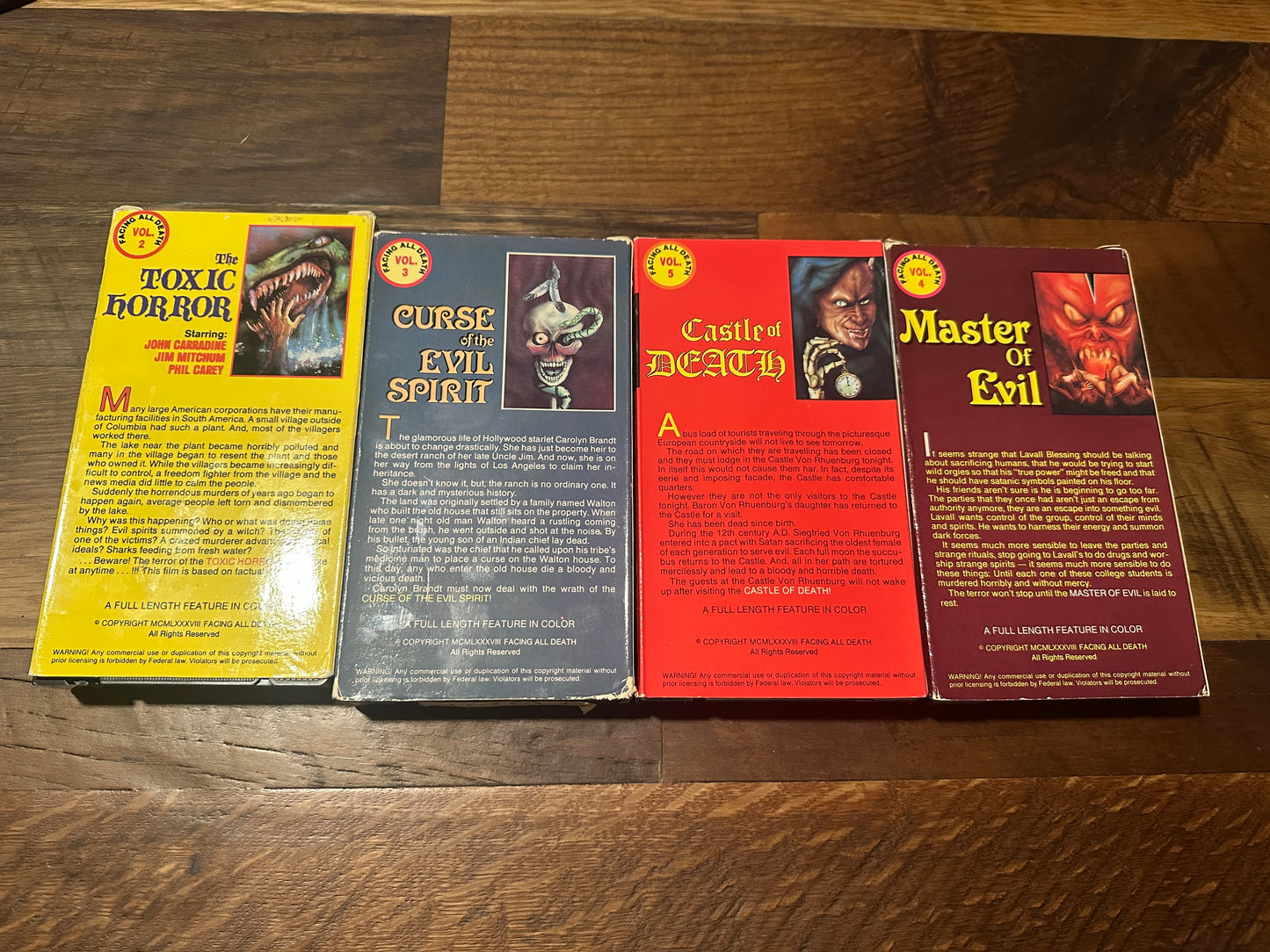 Toxic Horror, Curse of the Evil Spirit, Castle of Death, Master Of Evil VHS’s