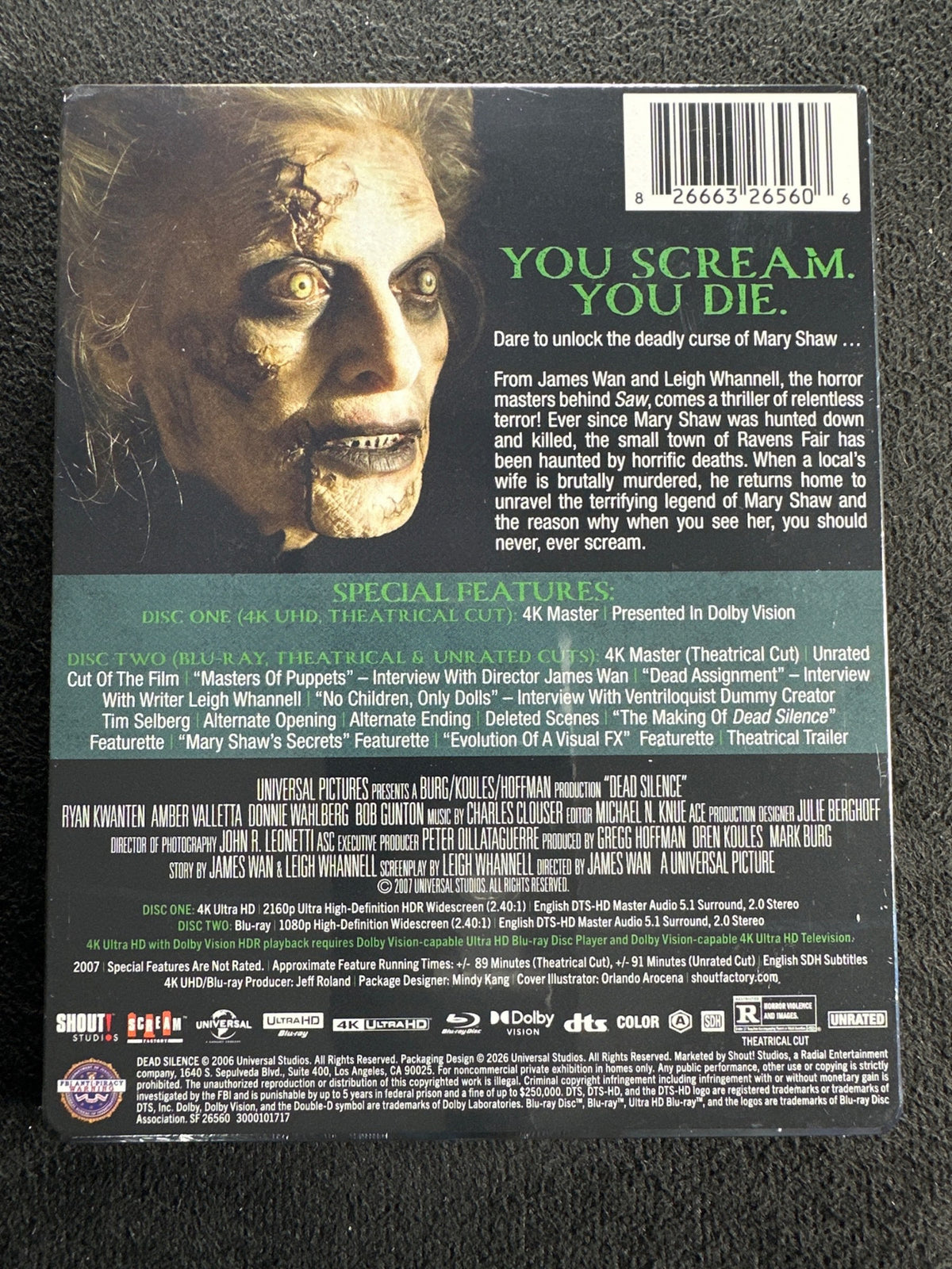 Dead Silence (4K UHD, Scream Factory, Steelbook, NEW/Sealed)