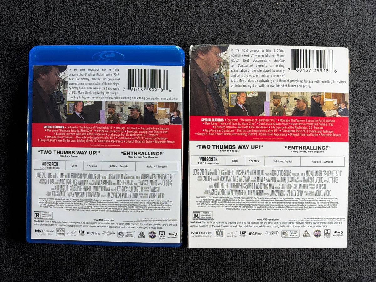 Fahrenheit 9/11 (Blu-ray, MVD Visual, Slipcover, 2004 Classic, Widescreen)