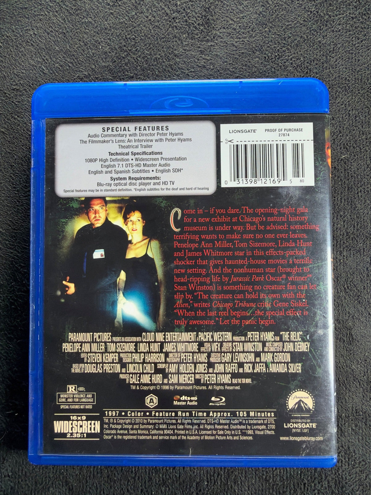 The Relic (Blu-ray, Lionsgate Films, 90's Classic Horror, Widescreen)