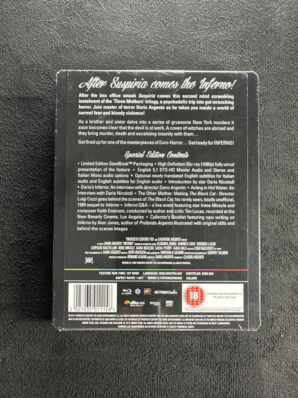 Inferno (Blu-ray, Arrow Video, Steelbook, Dario Argento, NEW/Sealed)