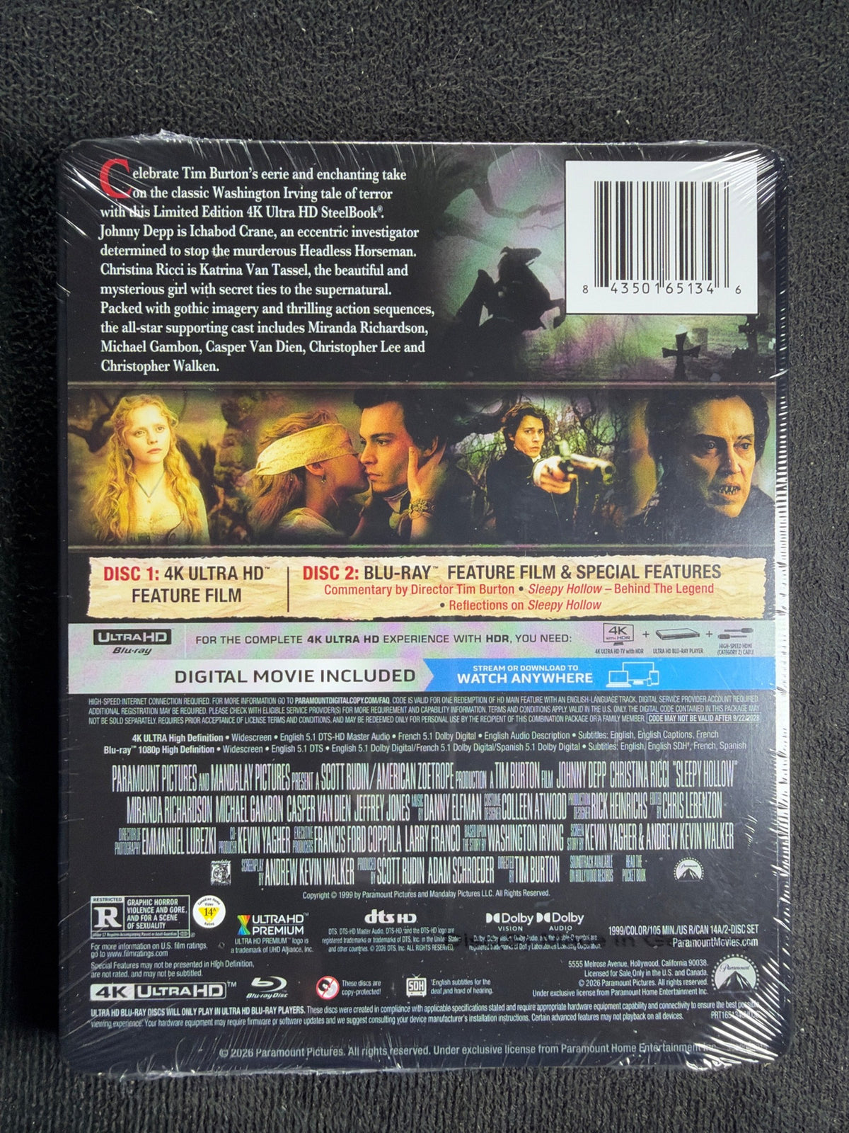 Sleepy Hollow (4K Ultra HD, Paramount Pictures, 90's Classic, NEW/Sealed)