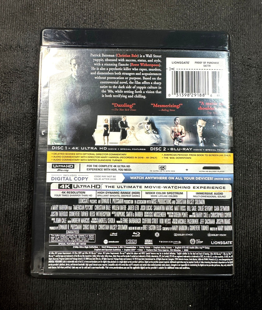 American Psycho (4K Ultra HD/Blu ray,  Lionsgate Films,  No Digital)