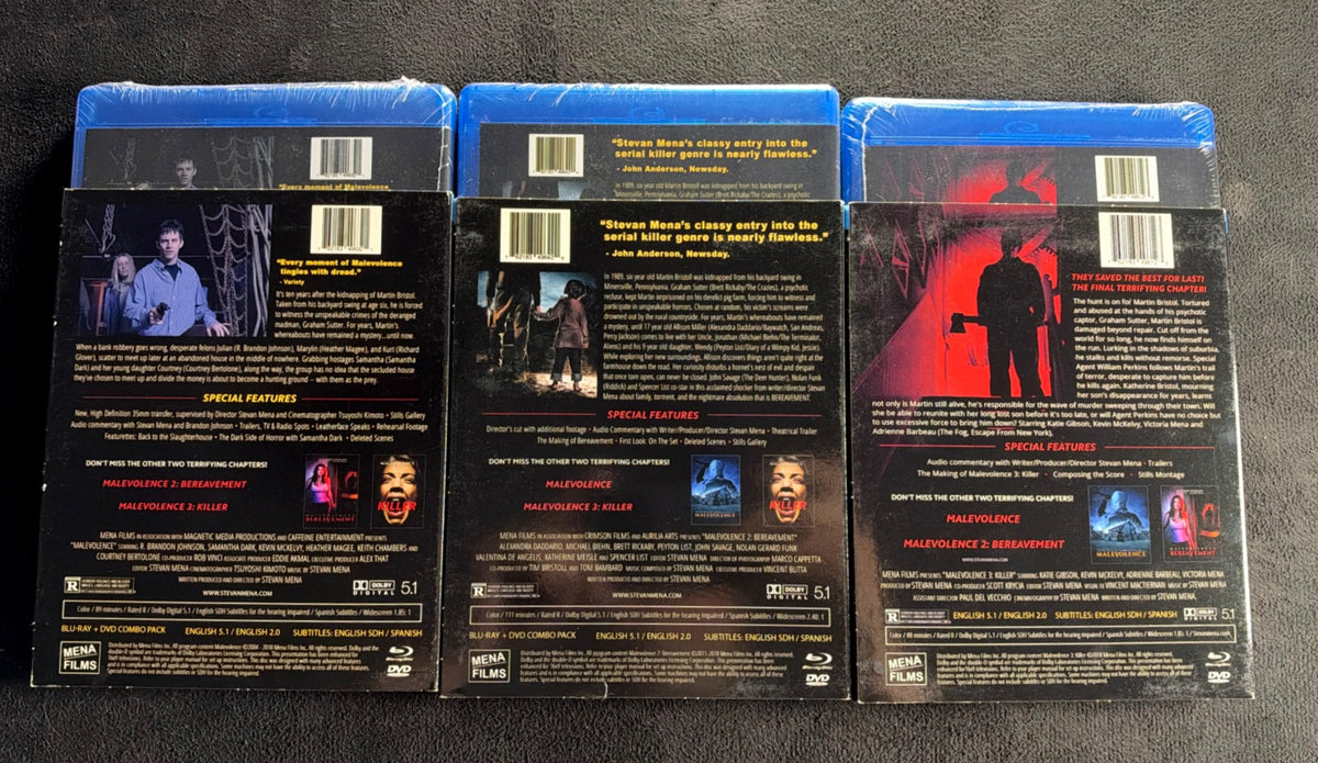 Malevolence  Par1-3 (Blu-ray, Slipcover, All Signed, Obscure Horror, NEW/Sealed)