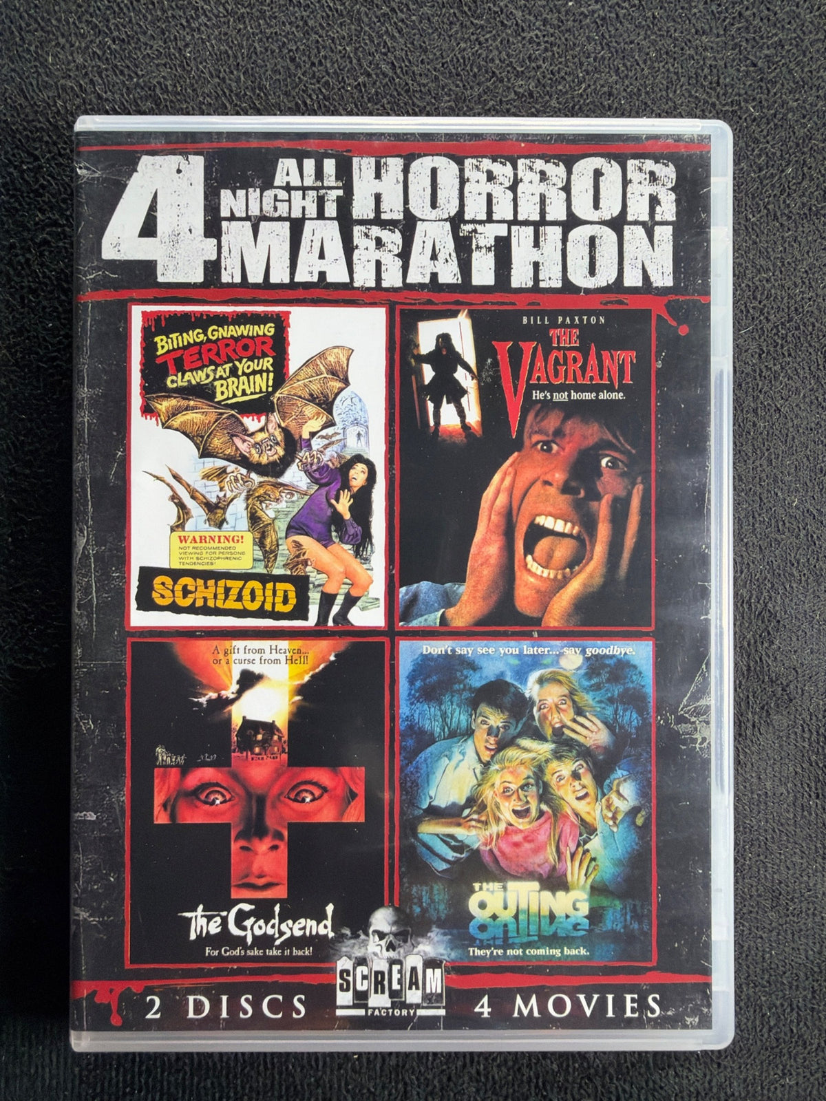 4 All Night Horror Marathon: Schizoid, Vagrant , Godsend, Outing (DVD, Shout,OOP