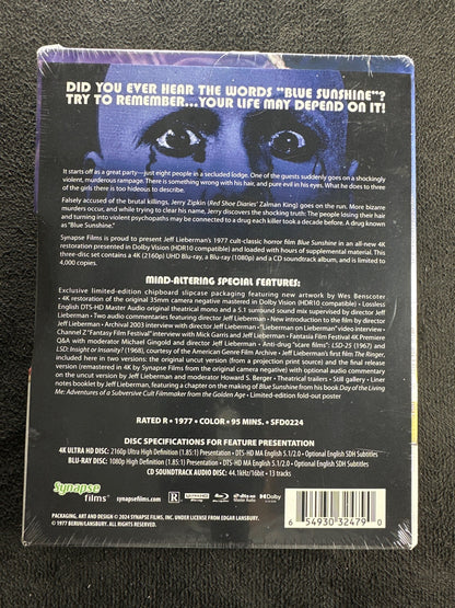 Blue Sunshine (4K UHD, Synapse Films, Slipcover, 3 Disc, Limited Ed, NEW/Sealed)