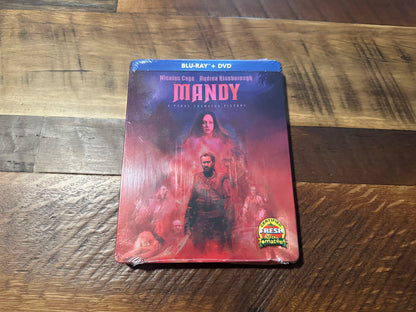 Mandy (Blu ray/DVD, RLJE Films, Steelbook, Nicolas Cage, DENTED, NEW)