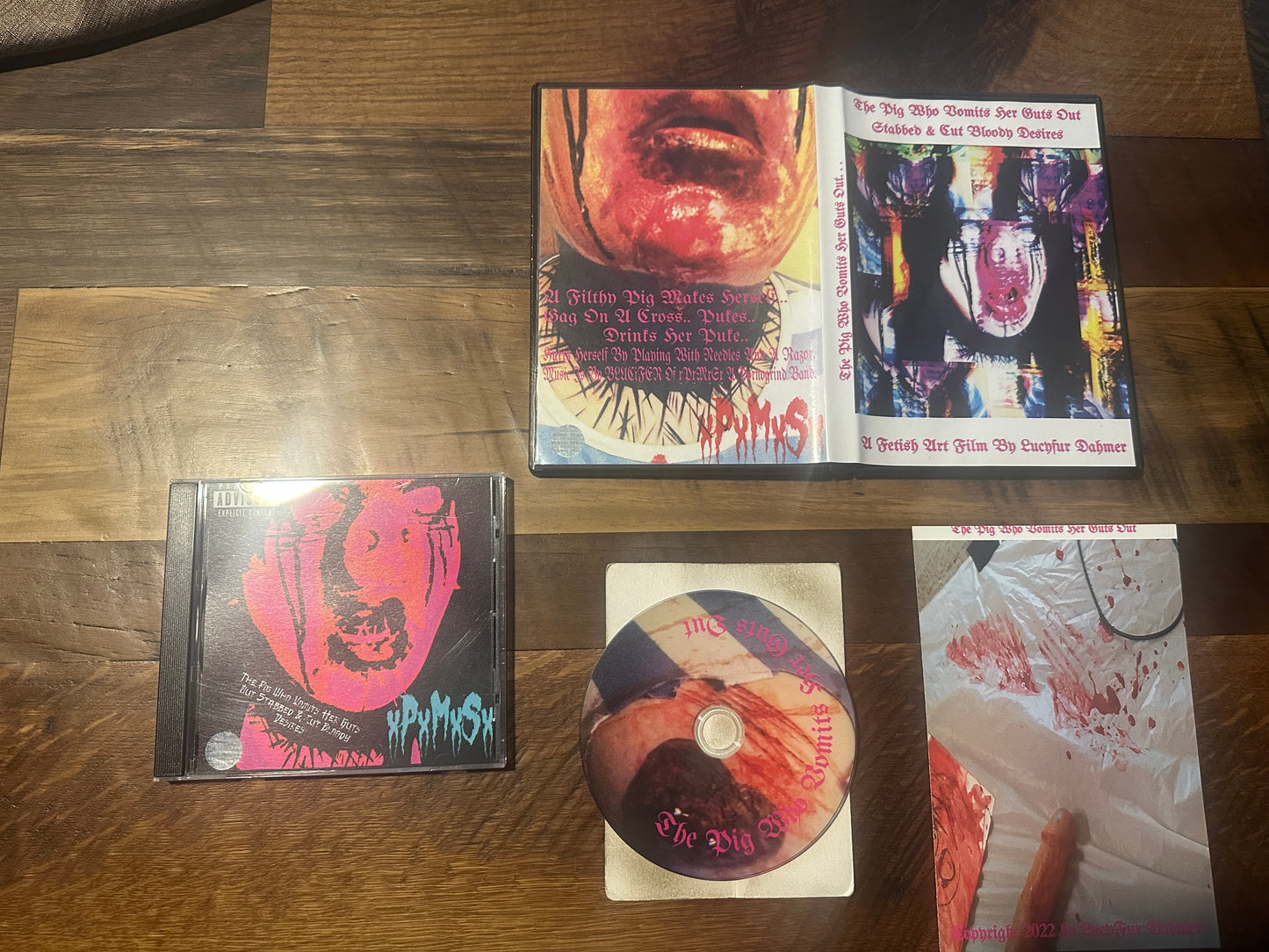 The Pig Who Vomits Her Guts Out Stabbed & Cut Bloody Desires (DVD-R & CD soundtrack, Ultra Disturbing)