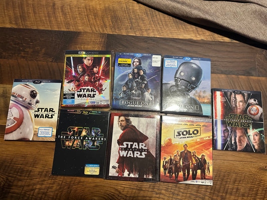 Star Wars 8 Movie Lot Blu ray & 4K Ultra HD-Slipcovers-No Digitals-