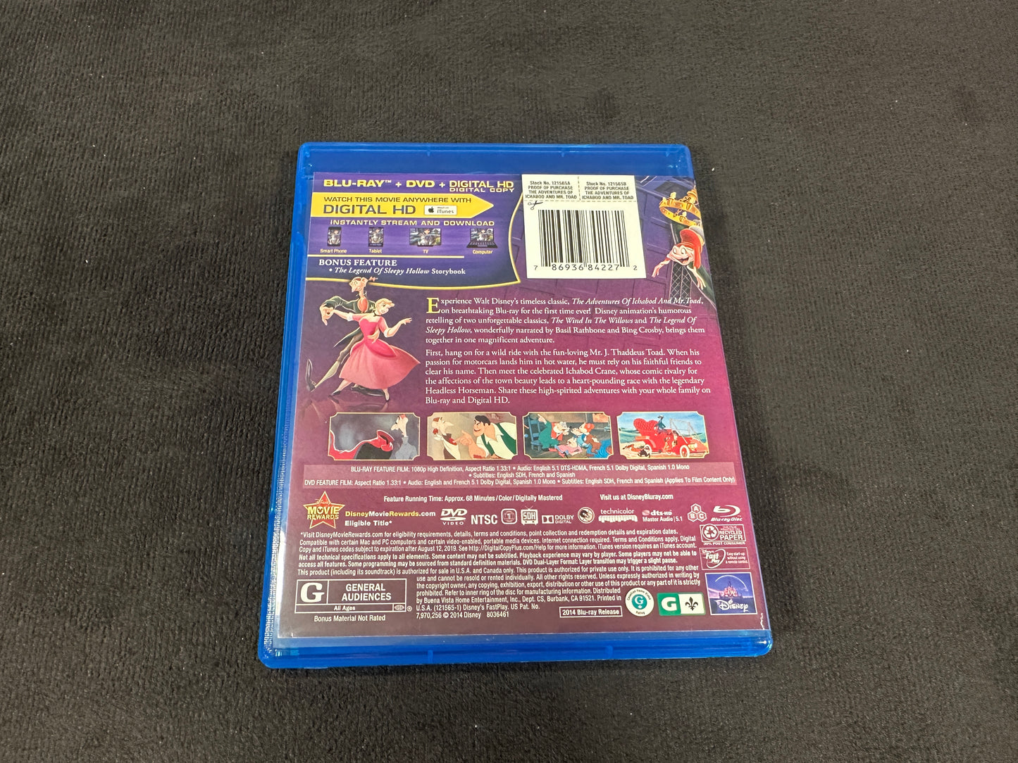 The Adventures Of Ichabod and Mr. Toad (Blu ray, Slipcover, Disney, No Dig)