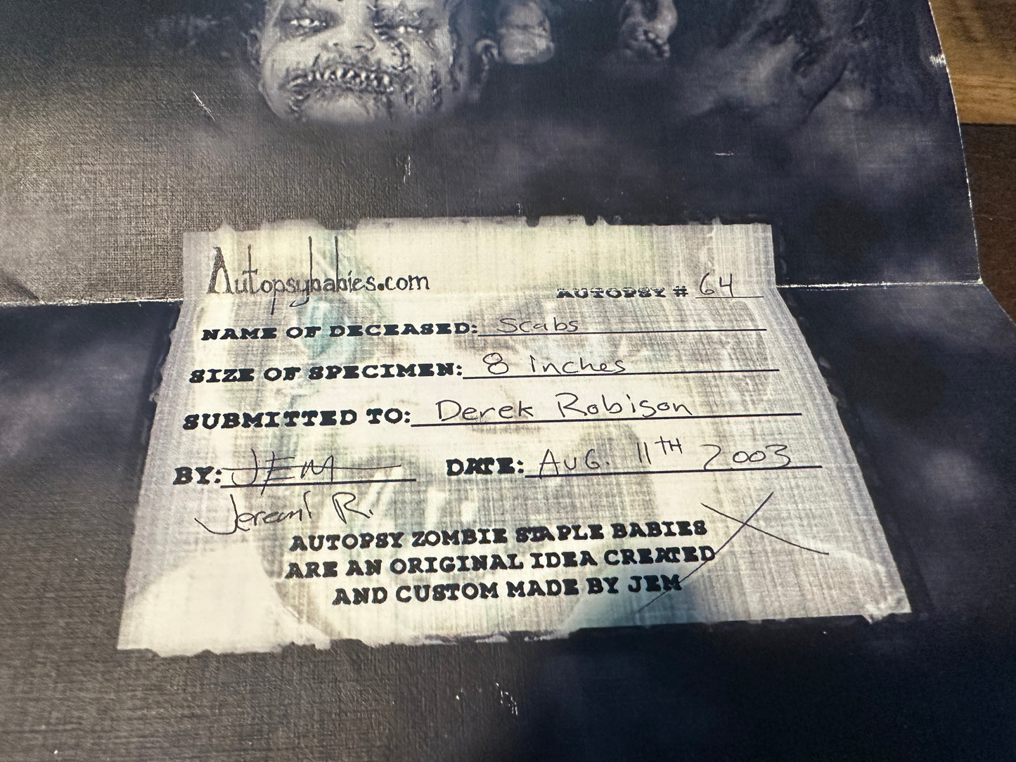 Scabs (Autopsy Babies, Only One Made, Death Certificate Included, 8 Inch Doll)
