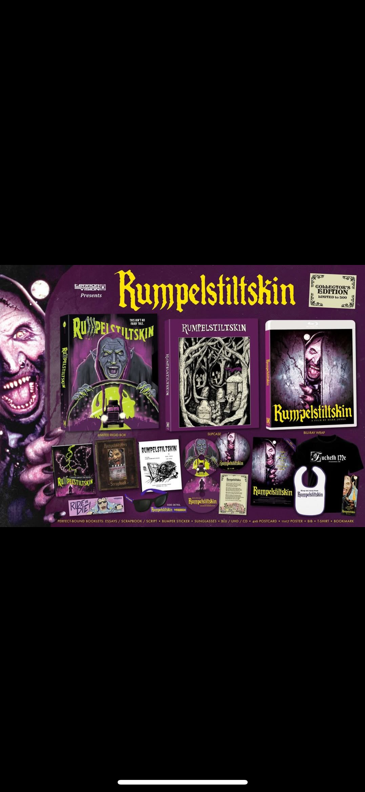 Rumpelstiltskin Blu ray-Collector’s Edition-Limited To 300-XL Shirt-Glasses-NEW