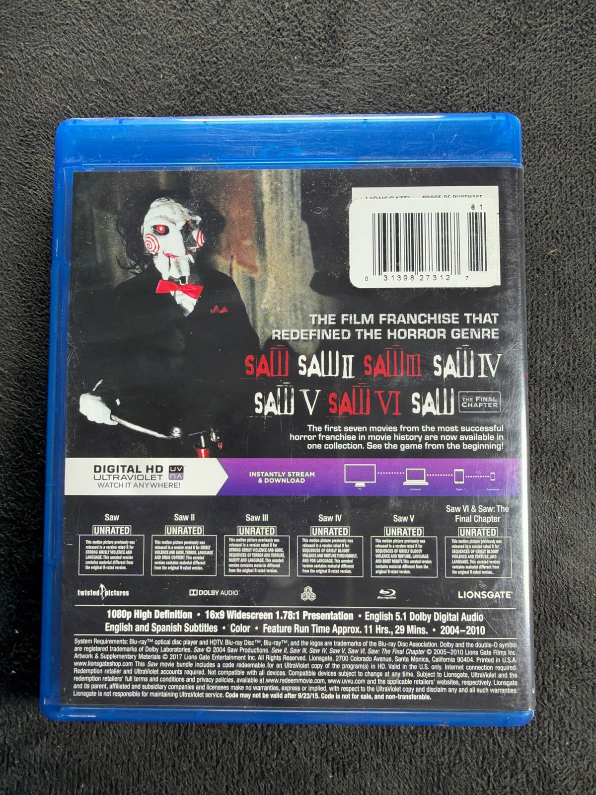 Saw: 7-Film Collection (Blu-ray, Lionsgate, Classic Horror Series, No Digital)