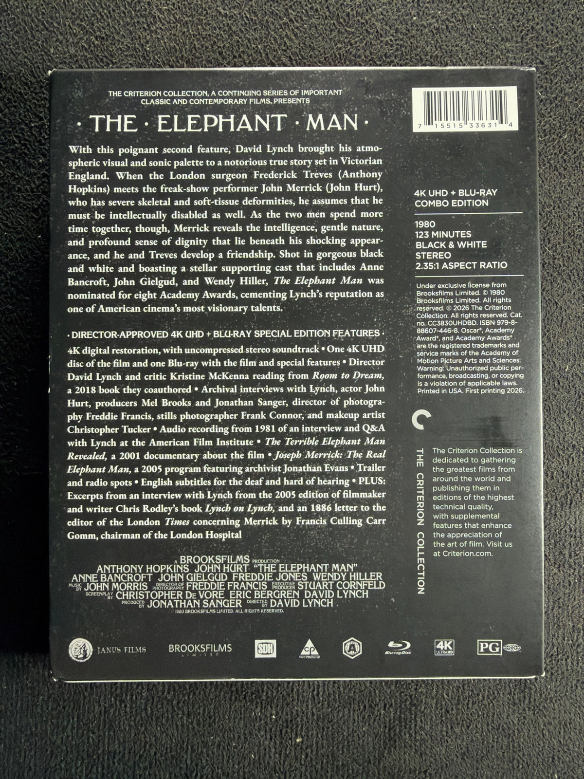 The Elephant Man (4K Ultra HD, Criterion Collection, Slipcover, Special Edition)
