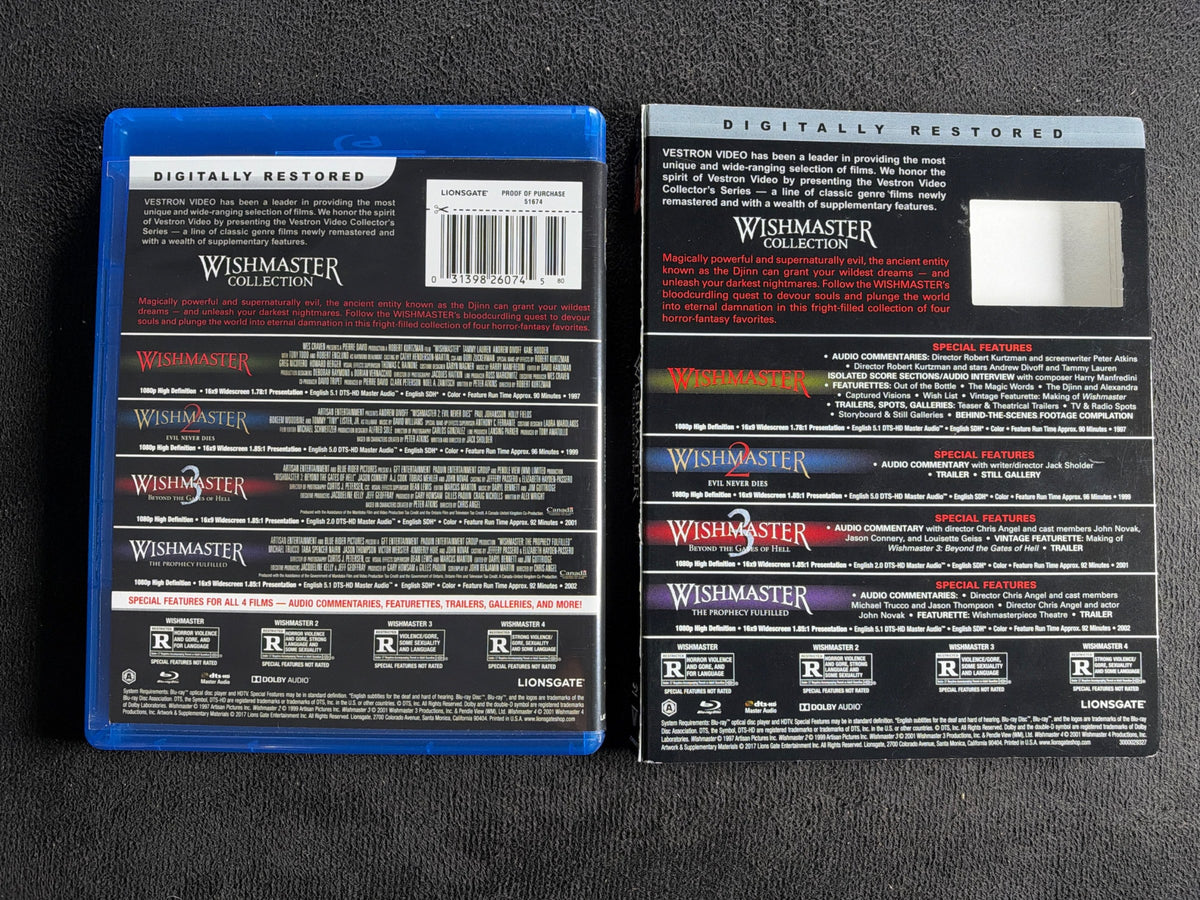 Wishmaster Collection (Blu-ray, Vestron Video, 4 Movies, Classics, Slipcover)