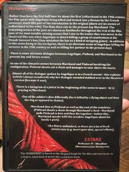 Hellraiser Bloodline Workprint Edition DVD - Classic Horror