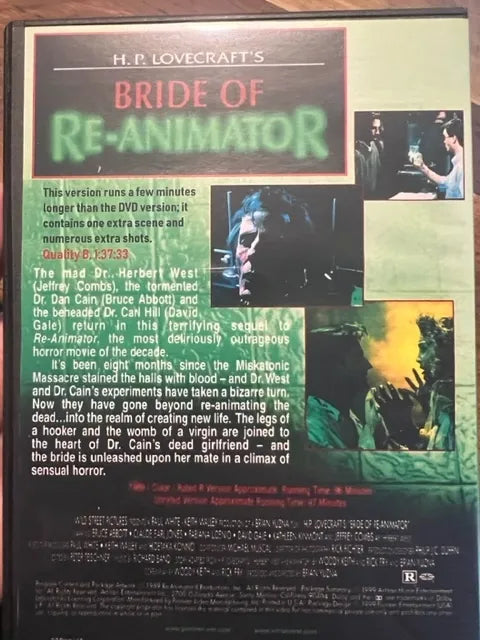 Re-animator II (Bride of Re-animator) Workprint DVD - Classic Horror